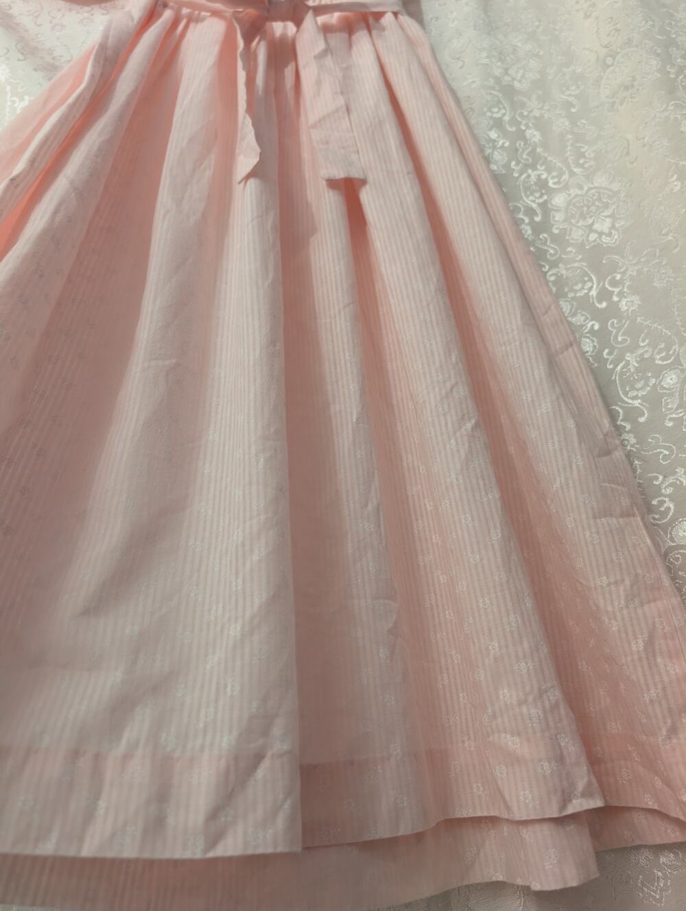 Vintage 80s David Robin Pink Seersucker Sailor Collar Midi Dress